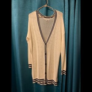 American Eagle Outfitters Ivory and Black Open Cardigan